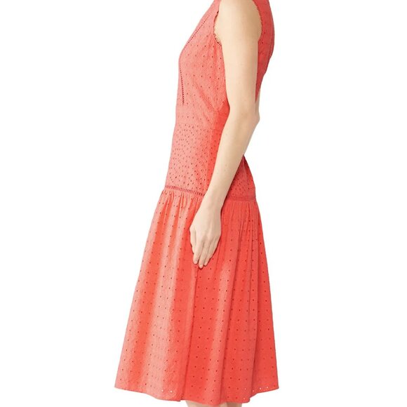 Draper James Dress 14-Pink Coral Midi Eyelet Fit & Flare Cotton Cottagecore Boho - Picture 4 of 8